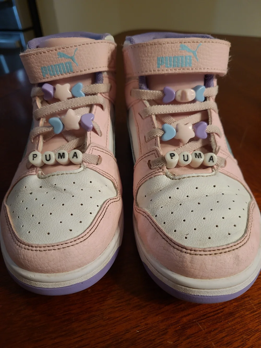 Puma Rebound Layup Friendship Girls, High-Top Sneakers with Star Beads, Pink 1Y